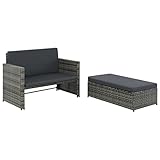 Yolola Gartensofa mit Stauraum Rattan Balkonsofa Rattansofa Gartensofa mit Liegefunktion Couch Terrasse Gartenbank Balkon Couch Balkon Lounge Klein Sofa Set - Sessel mit Hocker Grau