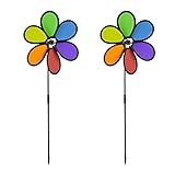 Relaxdays Windrad Blume, 2er Set, Deko Gartenstecker für Balkon, Terrasse & Garten, HBT 66 x 27 x 7 cm, Regenbogen, bunt