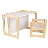 KiddyMoon Kindertisch Mit Stuhl Sitzgruppe Kindermöbel Tisch Stuhl Bank Aus Holz, Natürlich/Weiß