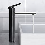 Waschtischarmatur Mischbatterie Waschtisch hoch Armatur Einhebelmischer für Bad, 360° Drehbar Badarmatur Schwarz Wasserhahn SHANFO M3OK-T
