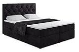 ALTDECOR Boxspringbett mit Multipocket-Matratze H4 (20 cm hoch) mit PUR + Kokosmatte, Topper (4 cm hoch), Polsterbett mit Kopfteil und Bettkasten - 200x200 Schwarz Casa 2316