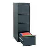 Schrank & Stuhl Hängeregisterschrank einbahnig – Hängemappenschrank mit 4 Schüben für DIN A4, abschließbar, Lieferung komplett montiert, 132 x 40 x 62 cm, Schwarz