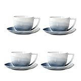 JTBDWOSK Espressotassen Aus Steingut 120 Ml, Espressotassen 4Er-Set, Espresso Steingut Tassen Set Mit Untertassen, Espressobecher Aus Dickwandigem, Stapelbare Kleine Kaffeetassen Für Doppio,Blau