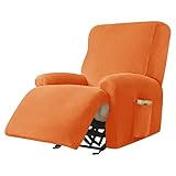 AQIGR Relaxsessel Bezug Stretch Samt Stretchhusse für Relaxsessel Sesselbezug 4-teiliges Set Elastischer Antirutsch Husse für Fernsehsessel Liege Sessel (Color : Orange)