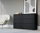 3E 3xE living.com Kommode mit 6 Schubladen 120 cm, Farbe: Schwarz Matt, H: 79 cm, B: 120 cm, T: 39 cm. Schrank für Wohnzimmer, Büro, Schlafzimmer