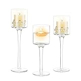 Romadedi Teelichthalter Glas Kerzenständer Teelichtgläser - Teelichter Kerzenhalter Hoch Elegantes für Hochzeit Party Weihnachten Tischdeko Geschenk 3er Set, 20/23/26cm