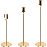 Amzeeniu Kerzenständer Gold 3 Set Hochzeit Kerze Stand Hoch Kerzenleuchter für ø2.2cm Stabkerze,in Unterschiedlicher Größe,für Hochzeit Deko Tabelle Geburtstag Abendessen Kerzenhalte Vintage Deko