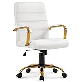 Yaheetech Bürostuhl ergonomischer Schreibtischstuhl, Drehstuhl mit Rollen, Bürohocker mit Armlehnen, Arbeitsstuhl mit Rückenlehne, Chefsessel Belastbar bis 130kg Weiß/Golden