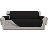 Greatime Sofaschoner, Sofa Schutz Abdeckung, Schonbezug, Sofaüberwurf, Sofabezug, Rutschfes，Reversible Gesteppte, Pet, Haustier Abdeckung, Kinder, Katzen, Hunde（3-Sitzer，Schwarz/Beige）