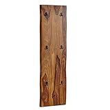 FineBuy Wandgarderobe Sheesham Massivholz/Metall 40x140x7 cm mit Baumkante | Design Hakenleiste 2-Reihig Flurgarderobe Wand | Garderobe Holz