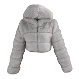 HANTONGHAO Kurze Kunstpelzjacke für Damen mit Kapuze und langen Ärmeln aus Kunstfuchspelz