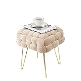 Zedelmaier Moderner Velvet Kosmetik Hocker, Quadratisch Ottoman-Fußhockermit goldfarbenen Metallbeinen, Gepolsterte Sitzhocker,Strick Samt Hocker (Beige, 38x38x41.5cm)