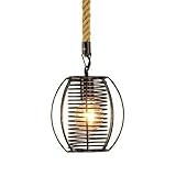 OUSIKA Starke langlebige Retro Hanfseil E27 Pendelleuchte Vintage industrielle Hängelampe American Country Home Dekoration Restaurant Bar Cafe Schmiedeeisen Metall Pendelleuchte Kronleuchter perfekt d