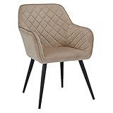 Duhome Armlehnstuhl Esszimmer Samt, Sessel mit Rückenlehne Metallbeine Esszimmerstuhl Retro Design Schminkstuhl für Schminktisch Wohnzimmer Schlafzimmer, Cappuccino