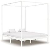INLIFE Himmelbett-Gestell Weiß Massivholz Kiefer 180 x 200 cm