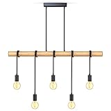 B.K.Licht - Pendelleuchte Esstisch schwarz matt, Deckenlampe hängend Holz, Hängelampe Esstisch, 5-flammig, exkl. Leuchtmittel