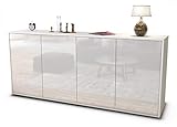 Stil.Zeit Sideboard Elana - Korpus Weiss matt - Front Hochglanz Weiß (180x79x35cm) Push-to-Open Technik