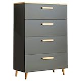EDINOS Weiße Kommode mit 4 Schubladen Kresco | Holzgriffe | Farbe: anthrazit | Für Schlafzimmer, Wohnzimmer, Diele | Skandinavischer Stil | Schlichtes und Zeitloses Design | Buchenholz naturbelassen