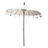 Oriental Galerie Bali Sonnenschirm Balinesischer Schirm Garten Baumwolle Sonnenschutz Handarbeit Retro Vintage Dekoschirm 2-teilig ca.180 cm, Farbe:Creme Weiß