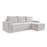MIUFORM Sofa Cord 250 cm x 156 cm x 89 cm, Ecksofa mit Schlaffunktion und Bettkasten - Brave Dave - Couch L Form Sofa L Form, Wohnlandschaft mit Schlaffunktion, Cord Sofa Beige