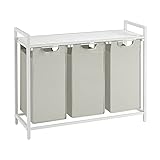 VASAGLE Wäschekorb 3 Fächer, Wäschesammler mit Ablage, Wäschebox, Wäschesack aus Oxford-Gewebe ausziehbar abnehmbar, Metallrahmen, 3 x 38 L, 92,5 x 33 x 72 cm, weiß BLH301W01