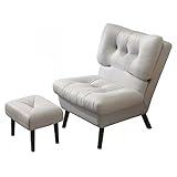 LEIYTFE Indoor Lounge Stuhl Sofa Stuhl Rückenlehne Verstellbar Stuhl Mit Fußhocker, Lesesessel Für Schlafzimmer Sonnenzimmer, Accent Contemporary Stuhl (Color : Light Grey)