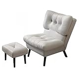 LEIYTFE Indoor Lounge Stuhl Sofa Stuhl Rückenlehne Verstellbar Stuhl Mit Fußhocker, Lesesessel Für Schlafzimmer Sonnenzimmer, Accent Contemporary Stuhl (Color : Light Grey)