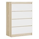 Komodenschrank mit 4 Schubladen, Farbe: SONOMA EICHE/WEISS, A: 70 x 101 x 39 cm , Schubladenkommode, Kommode mit Schubladen, Sideboard Wohnzimmer, Schlafzimmer Kommode, Kommode Flur, Highboard