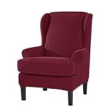 GUYIRT Stilvoll Sesselbezug 2 Stück Sesselhusse Hohe Dehnung Ohrensessel Bezug Kariertes Muster Ohrensessel Überzug Mit Elastischem Boden -rot