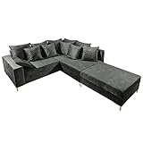 riess-ambiente.de Modernes Ecksofa LOFT 220cm grau Samt inkl. Hocker & Kissen Sofa Ottomane rechts Eckcouch