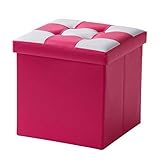 REMYS Furniture Rose Red Klappbarer Aufbewahrungshocker, Ottomane, Leder-Fußhocker, gepolsterte Fußstütze, Einzelsitz für Wohnzimmer und Schlafzimmer, Abnehmbarer Deckel