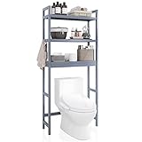 SMIBUY Badezimmer-Aufbewahrungsregal, Bambus-Über-der-Toilette-Organizer-Rack, freistehender WC-Platzsparer mit 3-stufigen verstellbaren Regalen (Grau)