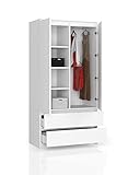 BDW Kleiderschrank 2 Türen, 4 Einlegeböden, Kleiderbügel, 2 Schubladen Kleiderschrank für das Schlafzimmer Wohnzimmer Diele 180x90x51cm (Weiß)