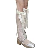 NRVTRE Zarte Frauen MäDchen Spitze Waden Socken FrüHling Sommer Waden Socken Unter Knie Strumpf rutschfeste Bowknot Knie Socke