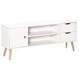 HOMCOM TV Lowboard Fernsehtisch Fernsehschrank für TV bis zu 50' mit Schrank 2 Schubladen Holzfüße Wohnzimmer Weiß 120 x 28 x 44 cm