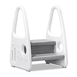 HENGMEI Kinder Tritthocker Trittschemel Lernturm Kleinkind Trittstufe Tritthocker Schemel Stehender mit 2 Stufen aus Kunststoff für Kinderzimmer, Küche und Badezimmer, Grau