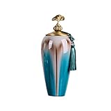 Blumenvasen/Vases Blaue keramische Vase Home Restaurant Desktop Dekoration Vase Quaste Nachahmung Ginkgo Kupfer Flaschenkappe Dekorative Vase (Size : B)