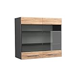 Vicco Küchenschrank Küchenmöbel Küchenzeile Fame-Line modern Küche Einbauküche Blende Unterschrank Hochschrank Hängeschrank (Anthrazit-Goldkraft, Hängeglasschrank 80 cm)