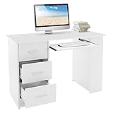 ML-Design Schreibtisch mit 3 Schubladen, 3 Regale und Tastaturauszug, 110x49x75 cm, Weiß, Stauraum, 3 Ablageflächen Arbeitstisch Bürotisch Büromöbel Computertisch Laptoptisch PC Tisch, für Heim/Büro