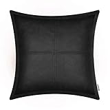 Brawarm Schwarzes Leder-Kissenbezüge, Kunstleder, 55,9 x 55,9 cm, schwarze Leder-Kissenbezüge, handgenäht, Kunstleder, dekorative Kissenbezüge für Wohnzimmer und Garten