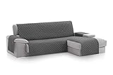 Textil-home MALU Chaise Longue Sofa Bezug, Schutz für Rechtsarm Gesteppte Sofas - sofaueberwurf L Form - Größe -240cm. Farbe Grau (Vorderansicht)