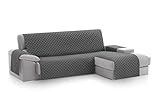 Textil-home MALU Chaise Longue Sofa Bezug, Schutz für Rechtsarm Gesteppte Sofas - sofaueberwurf L Form - Größe -240cm. Farbe Grau (Vorderansicht)