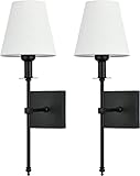 Enyhom 2 Stücke Wandlampe Industrial Festverdrahtete Wandleuchte Innen Schwarz mit Weißem Stoffschirm, Badezimmer Lampe Wand Retro E27, Nachttischlampe Bettlampe Wandbeleuchtung für Flur Schlafzimmer