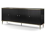 Vente-unique Sideboard mit 4 Türen - MDF und Stahl - Schwarz und Goldfarben - Sinead