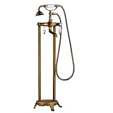 Freistehende Badewannenarmatur, Doppelgriff, Bodenmontage, Wannenfüller, Messing, freistehende Badewannenarmaturen mit Handbrause und 360° drehbarem Auslauf, antikes Messing D Decoration