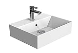 Aqua Bagno | Design Waschbecken Hängewaschbecken Aufsatzwaschbecken Waschtisch aus hochwertiger Keramik eckig KS.50 | 50 x 42 cm | Weiß