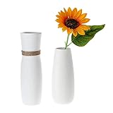 ComSaf 20 cm Höhe Keramik Vase Weiß 2er Set, Tischdeko Blumenvase, Moderne Kleine Vasen für Wohnzimmer, Küche, Hochzeit und Büro