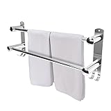 EXLECO Eiziehbar Handtuchhalter 2 Stangen 49 - 90cm Bad Handtuchstangen Wand mit Haken Edelstahl Badetuchhalter Verstellbar Badetuchstange Einstellbar Handtuchhalterung für Küche Toilette Chrom