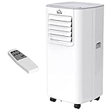 HOMCOM Mobile Klimaanlage 5k BTU 4-in-1 Klimagerät mit Fernbedienung, Kühlung, Luftentfeuchtung, Ventilator, Schlafmodus, für 8-12 ㎡, 24h Timer, 2 Geschwindigkeitsstufen, LED-Display ABS Weiß+Grau