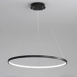 LED Modern Rund Hängelampe Dimmbar mit Fernbedienung Pendelleuchte Höhenverstellbar Deckenleuchte Esstisch Kronleuchter für Wohnzimmer Esszimmer Arbeitszimmer Office Beleuchtung (Schwarz, L60cm)